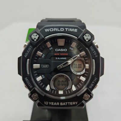 Casio AEQ120W-1AV, Digital/Analog, 3 Alarms, 10 Year Battery, Resin, World Time