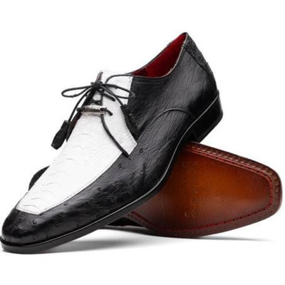 NEW Marco Di Milano ''Andretti'' White and Black Genuine Ostrich Leg Dress Shoes