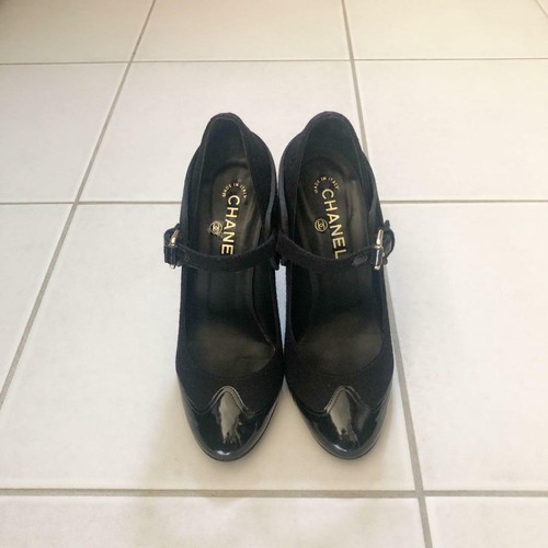 Auth CHANEL CC Chunky Heel Strap Pumps Sandals Black Size386 Auth CHANEL CC Chunky Heel Strap Pumps Sandals Black Size386