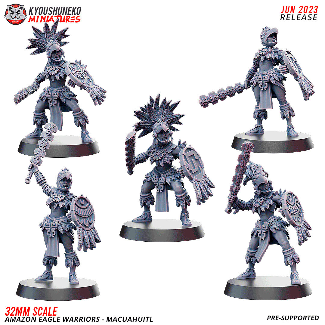 Amazon Eagle Warriors 5x Kyoushuneko Miniatures - Aztec Army Wargames Fantasy