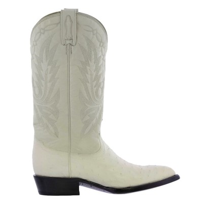 Pre-owned Western Mens Off White  Cowboy Boots Ostrich Quill Skin Leather J Toe Botas