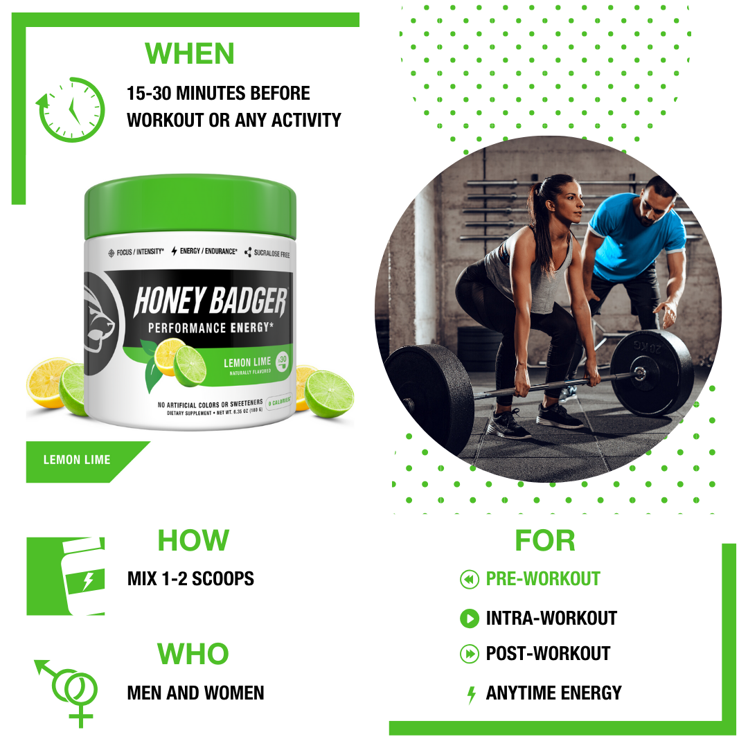 Honey Badger Vegan Keto Pre Workout | Lemon Lime | 30  