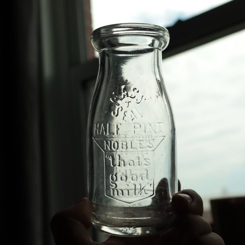 Vintage Massachusetts Embossed Noble's Milk 1/2 Pint Bottle