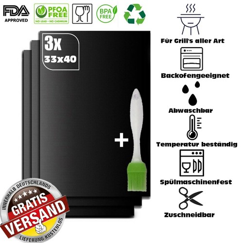 🔥Dauerbackfolie Backpapier Grillmatte🔥Teflon Antihaft Schwarz wiederverwendbar