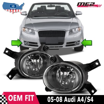 Fog Lights For 2005 2006-2008 Audi A4/S4 Bumper Driving Lamps Clear Lens PAIR