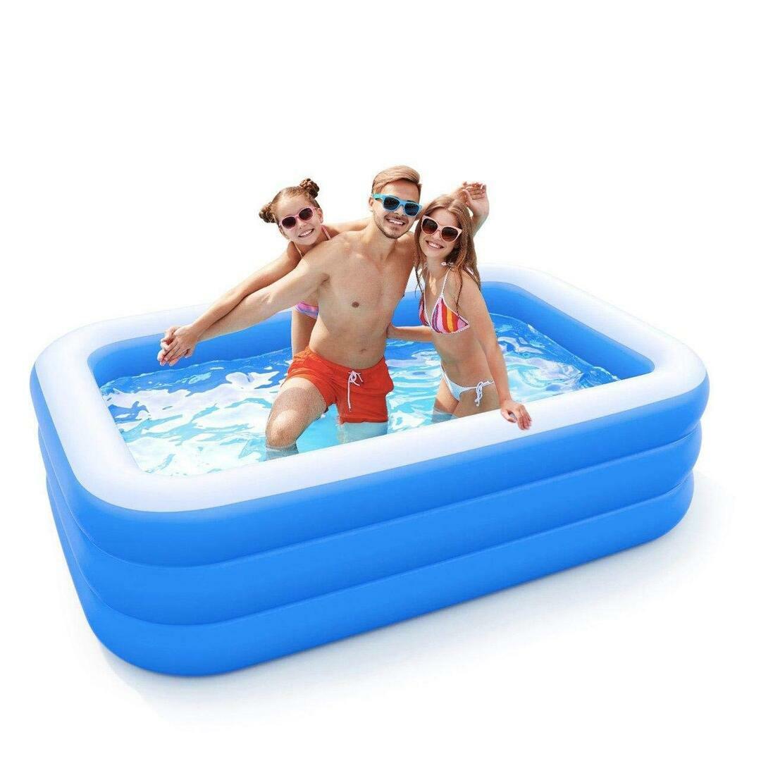 Piscina Gonfiabile 3 Anelli Rettangolare Spiaggia Mare 180x145x60cm sus