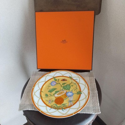 HERMES Siesta Plate 22.5cm Diameter Porcelain White Blue Box Slight Dirt