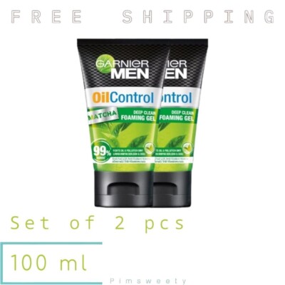 Set of 2 pcs X 100 ml Garnier Men Oil Control Matcha Deep Clean Foaming Gel Wash