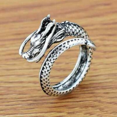 New in Package DRAGON wraparound finger Ring Size adjustable silver color