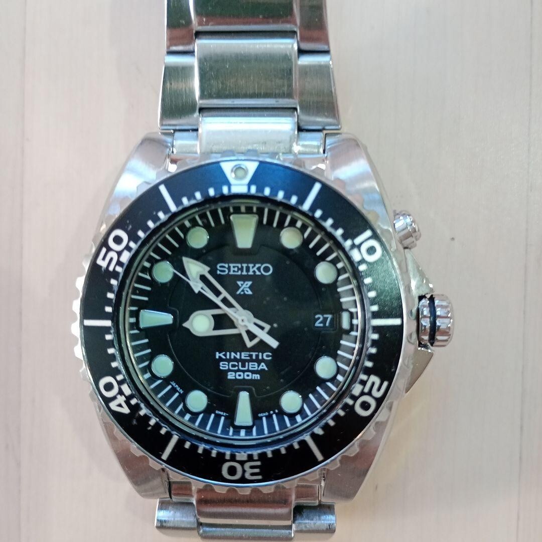 SEIKO KINETIC DIVERS 200M ブラック 5M62-0bl0 overhaul SEIKO KINETIC DIVER`S 200 Ref.5M62-0BL0 Men's Watch