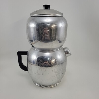 West Bend Quick Kwik Drip Aluminum 18C Coffee Pot Mid Century Modern Percolator
