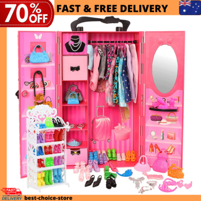 Barbie Doll Fashion Closet Wardrobe 73 Piece Clothing