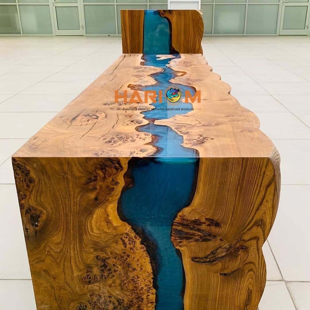 Designer Blue Epoxy Resin River Table Top computer Desk