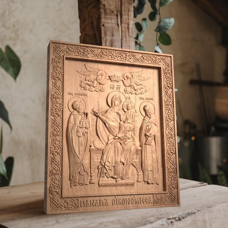 Virgin Mary Mother of God Wood Carved Handmade Byzantine Orthodox Christian Icon