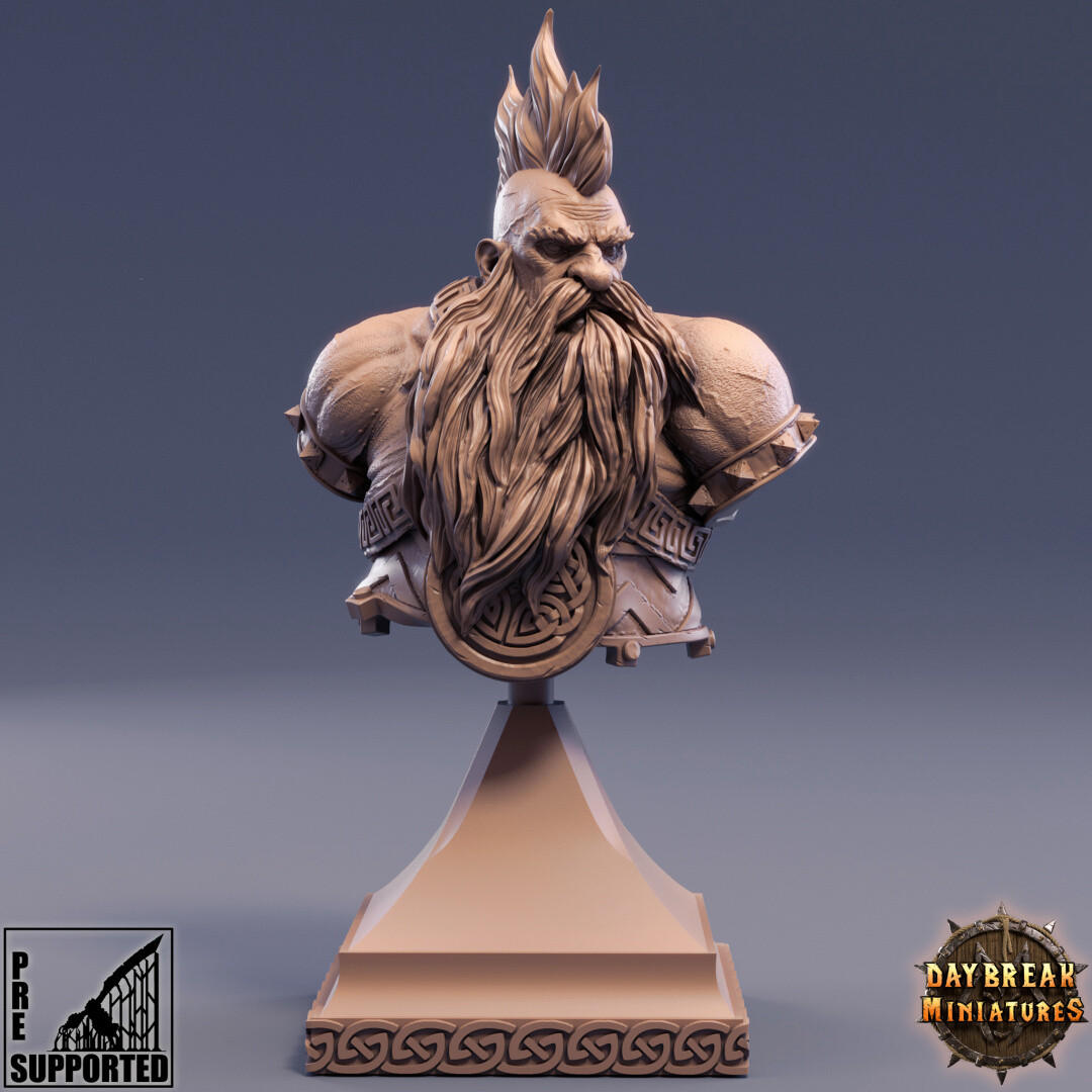 Bust Dwarf Warrior, Dungeons and Dragons, Unpainted RPG Fantasy Miniature,75mm
