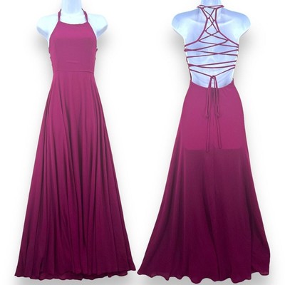 Lulu's NEW Small Strappy To Be Here Magenta Lace-Up Maxi Dress Fairy Ethereal