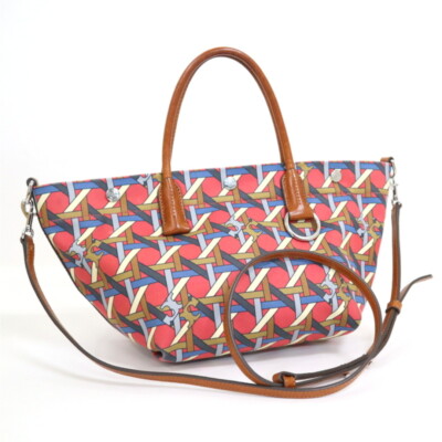 Tory Burch Small Canvas Basketweave Double T Logo 2WAY Bag