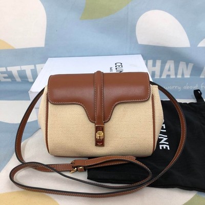 CELINE Mini Bag Shoulder Bag Croosbody Leather Brown Bicolor