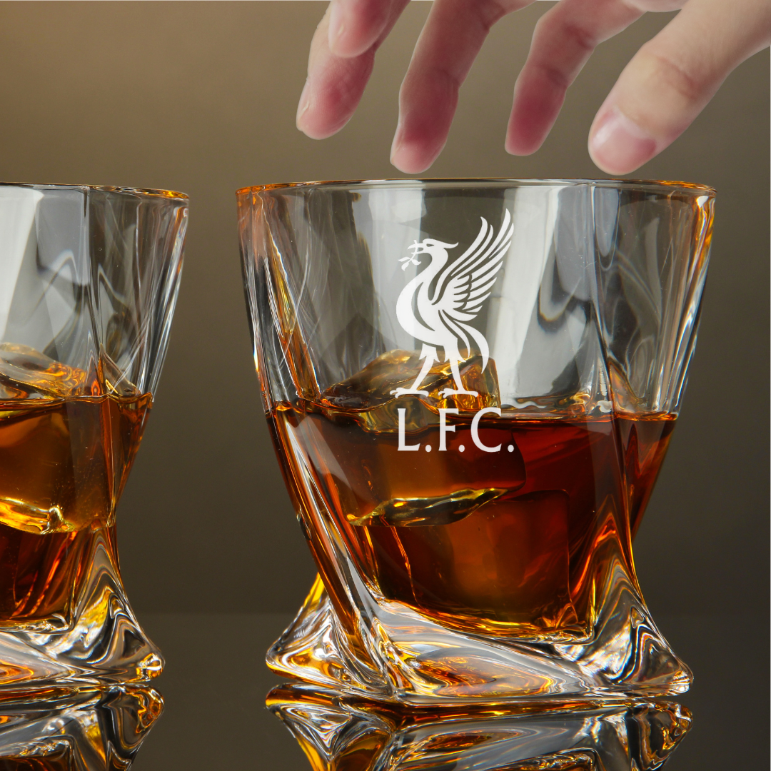 Custom Engraved Liverpool FC Whiskey Glass 10 oz Twisted Rocks Glass NEW