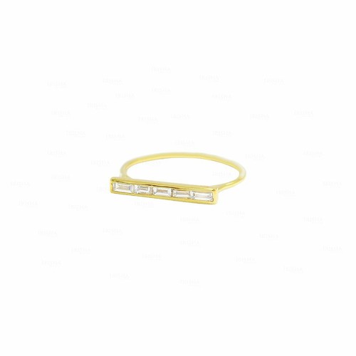 Pre-owned Irisha Designs Genuine Diamond Baguette Bar Ring Size-3-8 Us 14k Gold Fine Jewelry In White