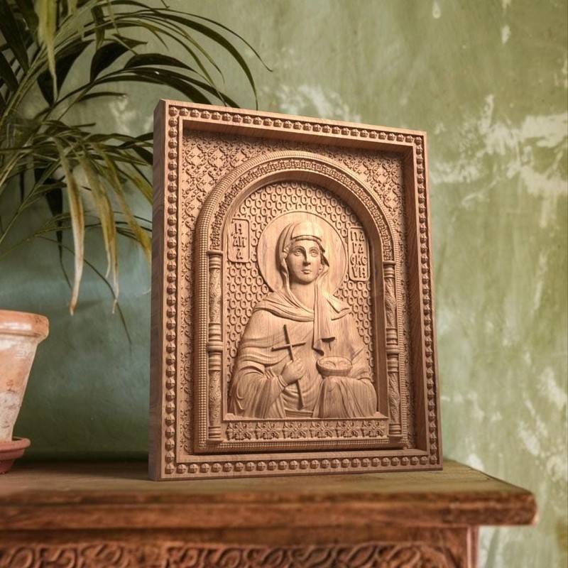 Saint Paraskevi Wooden Carved Handmade Byzantine Greek Orthodox Christian Icon