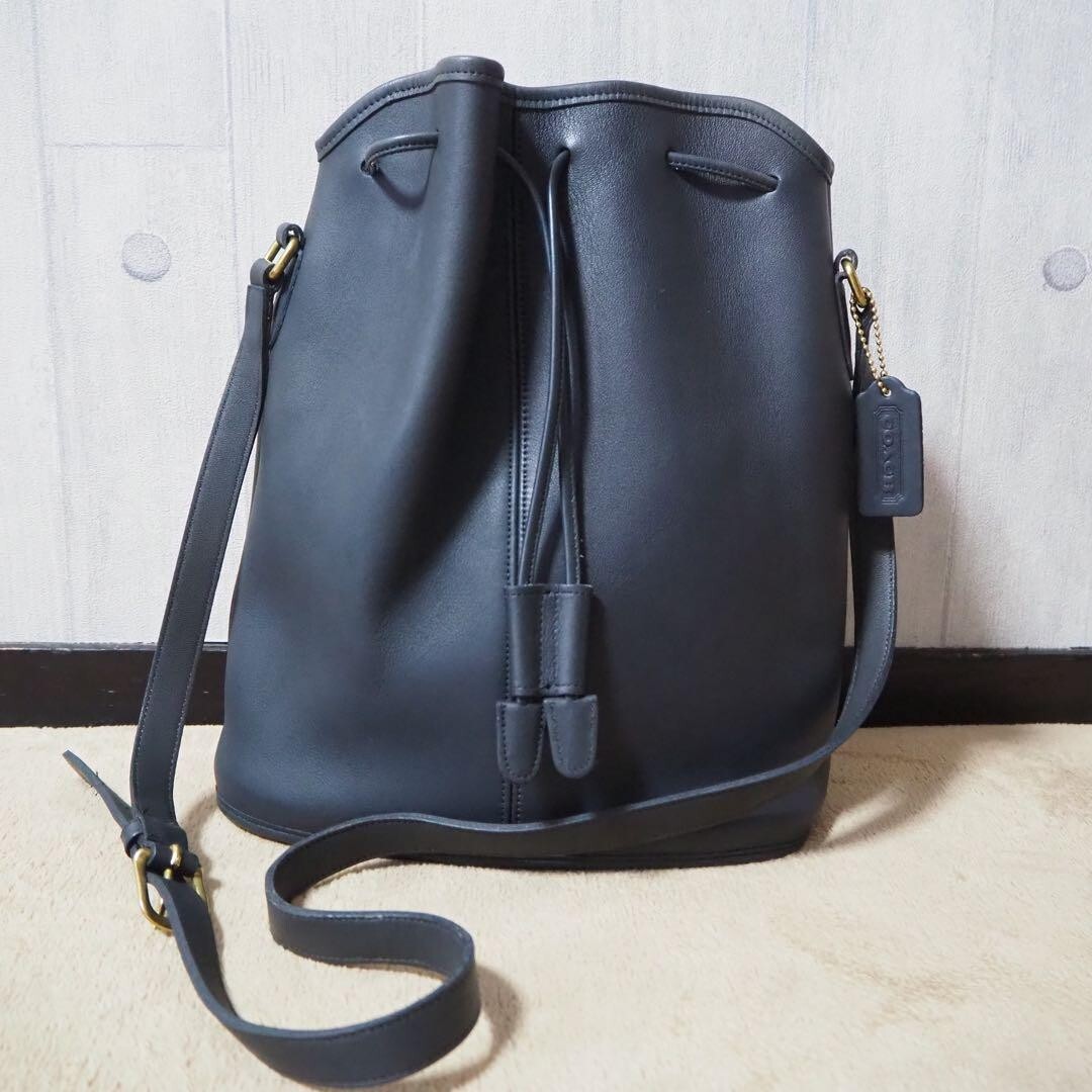 バッグ Vintage Coach Nicholas Navy Bucket Bag Vintage Coach 9946 Purse Nicholas Rare Navy Leather