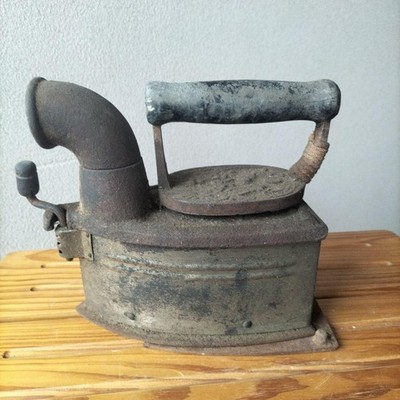 Antique Japanese Iron with Chimney and Stand, Charcoal Iron