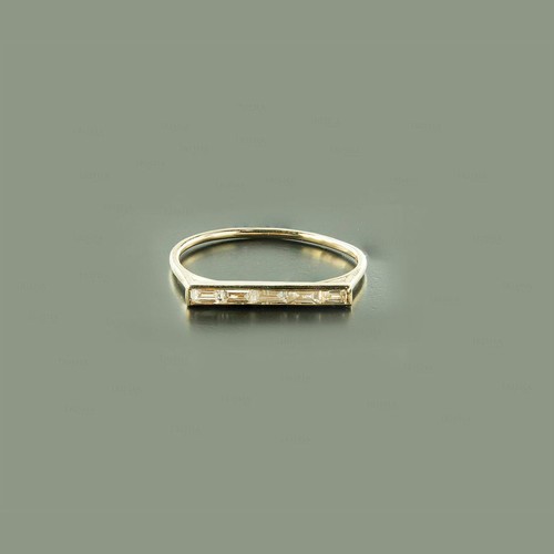 Pre-owned Irisha Designs Genuine Diamond Baguette Bar Ring Size-3-8 Us 14k Gold Fine Jewelry In White