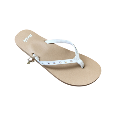 Sanuk Women's Yoga Joy Bling White Tan Flip Flops Sandals 1116828