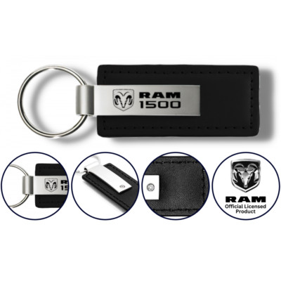 RAM 1500 Black Leather Authentic Logo Key Chain Fob Ring Official Licensed