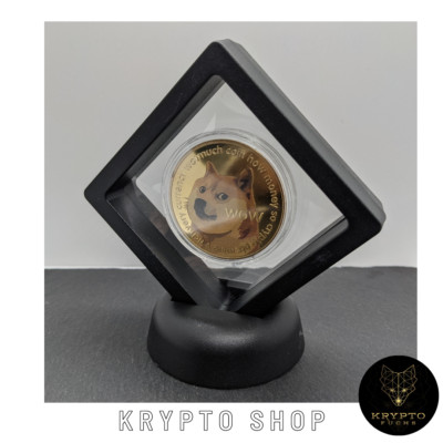Dogecoin Doge Gold Krypto Münze mit schwarzen Display Geschenk NEU 