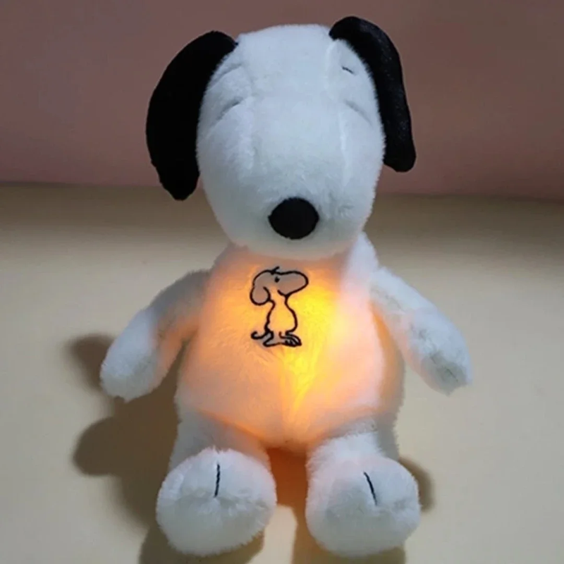 Snoopy Cane Bianco Peluche Che Respira | Bambola Compagno Sonno Musica e Luci
