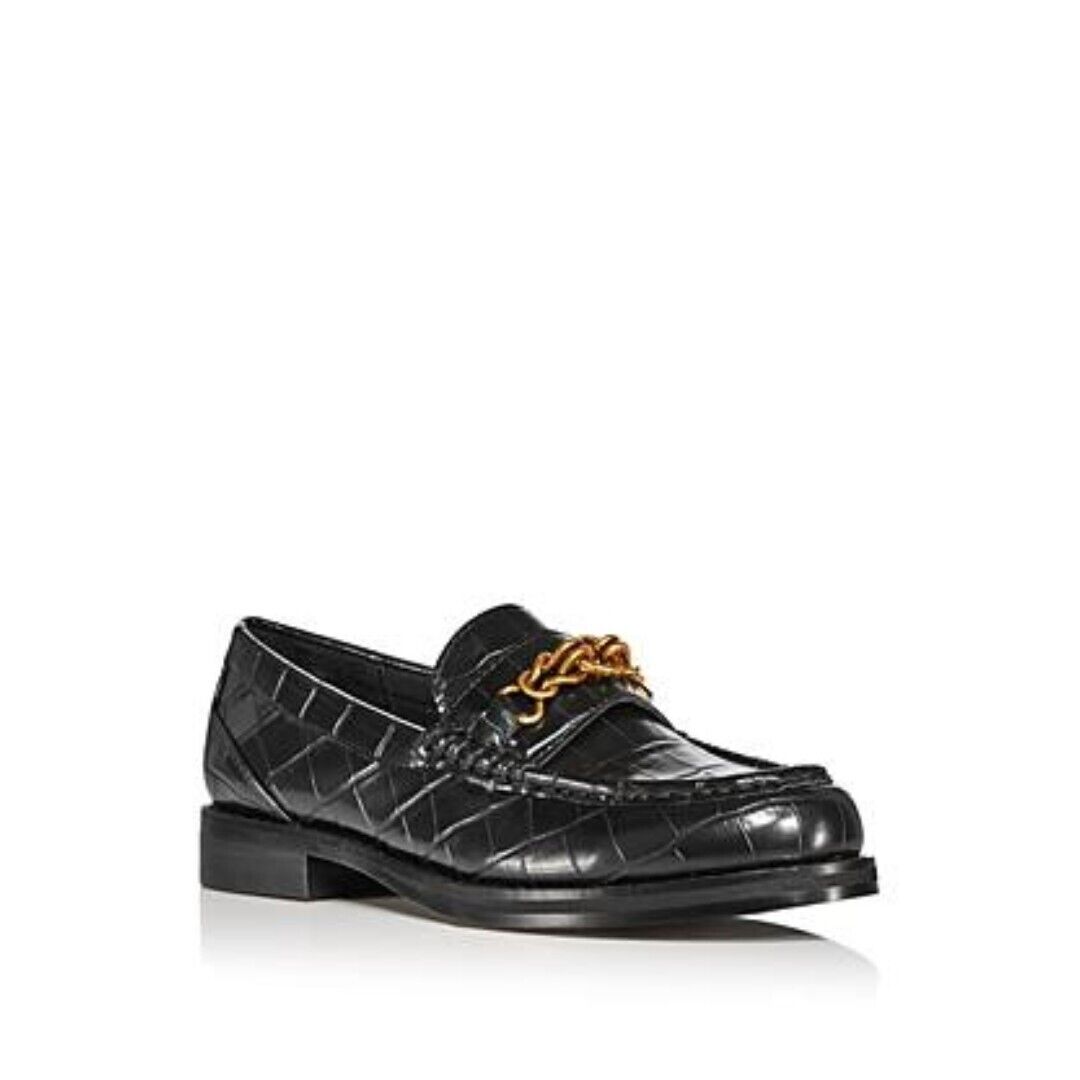 AQUA Perle Croc Embossed Loafers Women's 8M Black Round Moc-Stitch Toe Slip On - Picture 1 of 18