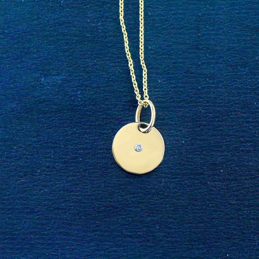 Pre-owned J.o.n 14k Gold Genuine Diamond Disc Pendant Fine Jewelry Necklace In White