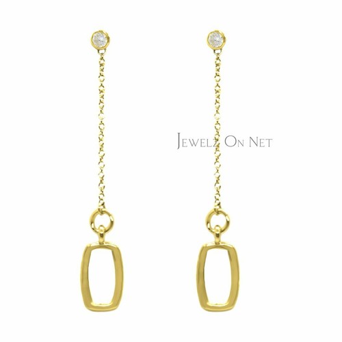 Pre-owned J.o.n 14k Gold 0.14 Ct. Genuine Diamond 60 Mm Long Drop Chain Earrings Fine Jewelry In White