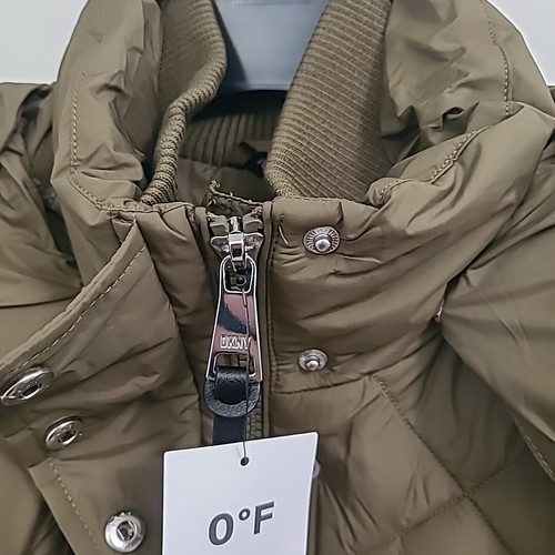 Pre-owned Dkny Women's Long Green Hood Puffer Jacket 0°f Warmth Factor Sz Xs Msrp $380