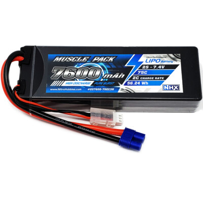 NHX Muscle Pack 2S 7.4V 7600mAh 75C Hard Case Lipo Battery w/ EC3 Connector