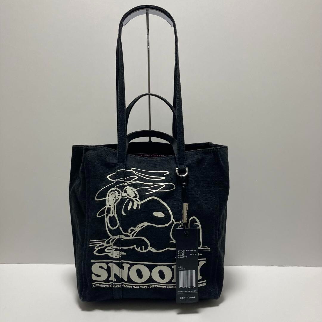 MARC JACOBS PEANUTS Tote Bag Snoopy Black Canvas Shoulder