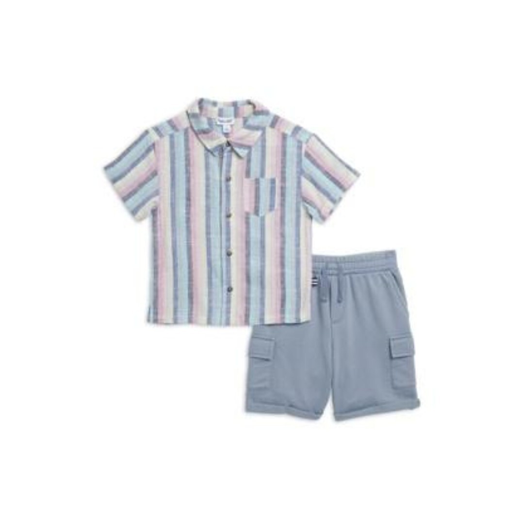 Splendid Santa Monica Button Shirt & Shorts Set Boys 5 Multi Stripe Linen Blend - Picture 1 of 24