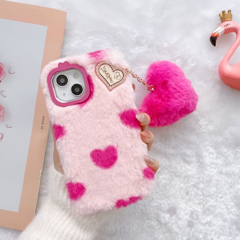 Fashion DIY Heart Ornament Plush Fur Cell Phones Case