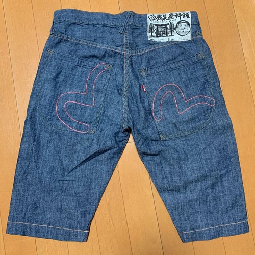 EVISU Seagull Logo Blue Denim Half Pants Lot.2005 Size 30 Used From Japan