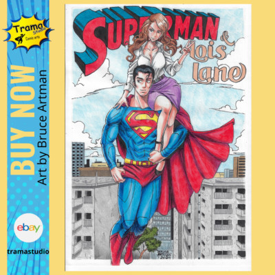 Superman & Lois (11''x17'') original comic art by Bruce Artman - TramaStudio