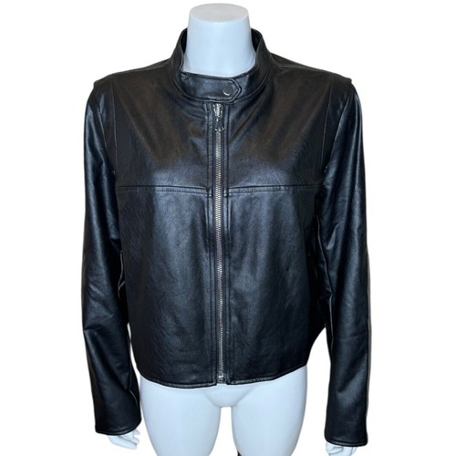 Spanx Womens Leather-Like Moto Jacket 1X Vegan Faux Zip
