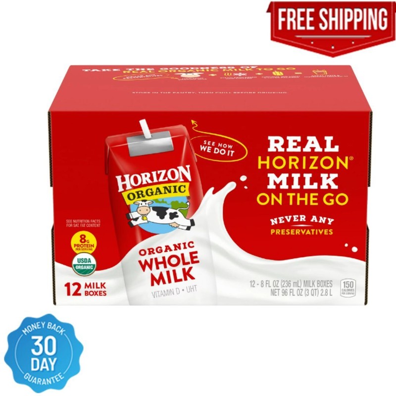 Horizon Organic Whole Shelf-Stable 12 Milk Boxes, good source of calcium 8 Oz.