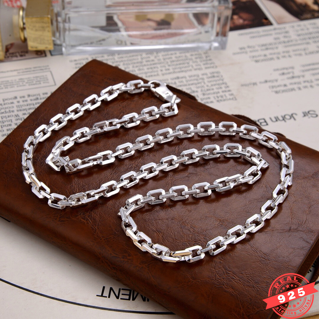 HEAVY 6MM Real 925 Sterling Silver Rectangle Chain Mens Hip