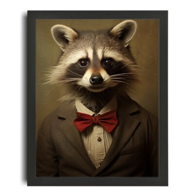 Vintage Racoon Wall Art Gentleman Racoon Print Cute Racoon In Bowtie Art Gift