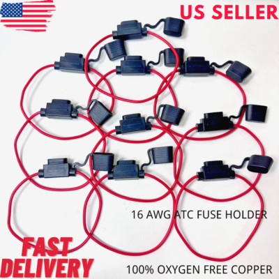 10 Pack 16 Gauge APM / ATM Blade Inline Fuse Holder 100% OFC Copper Wire US