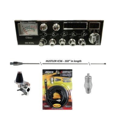 Galaxy DX 959B CB Radio, Hustler IC56 102 Inch Whip, DRX Install kit, Bundle