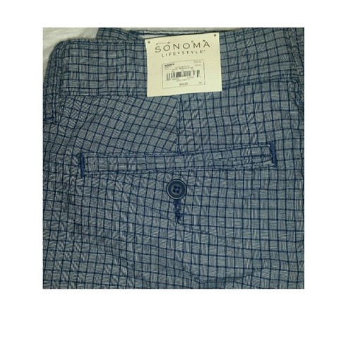 Sonoma Blue Check Plaid Mens Cotton Shorts 33