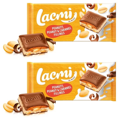2x87g Lacmi Milk Chocolate with Peanuts and Caramel-Peanut Filling Delicious